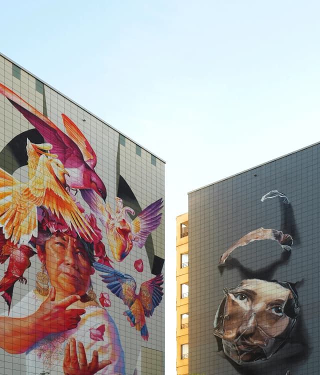 Fresques murales colorées sur des bâtiments en Allemagne lors d’un séjour d’apprentissage de la langue.